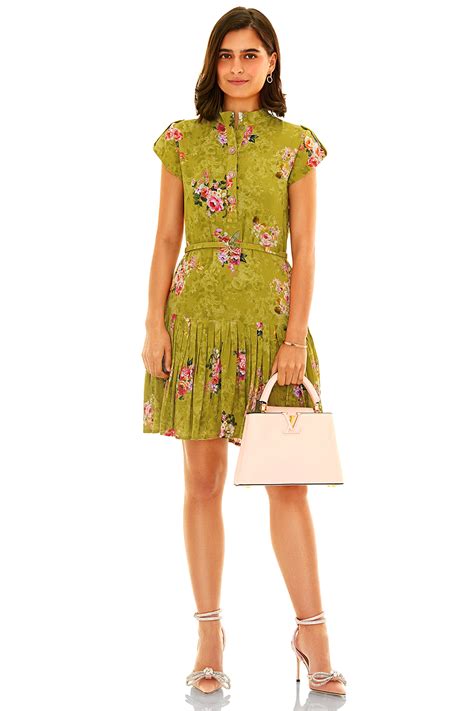 Olive Floral Mini Dress | Belted Pleated Shirt |Pretty Pixie – Pretty Pixie