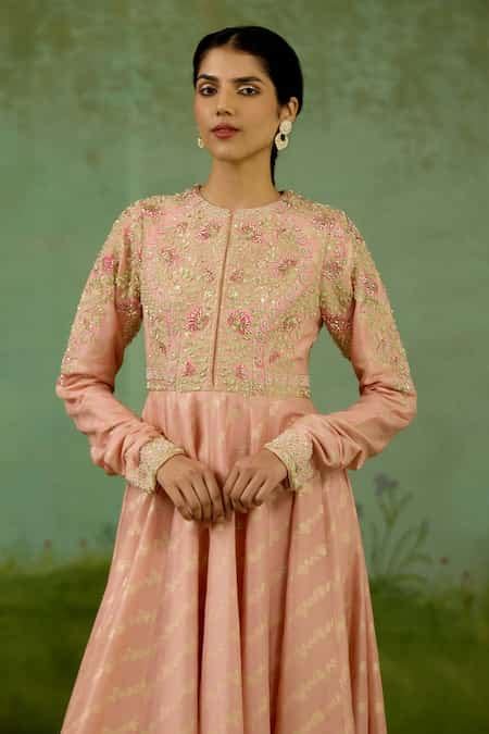Buy Rose Gold Silk, Brocade, Organza Embroidery, Zari Round Zardozi ...