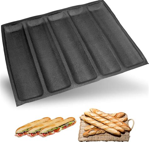 masteymoh Baguette Pan, Hoagie Rolls Pan, 5-Cavity French Bread Baking ...
