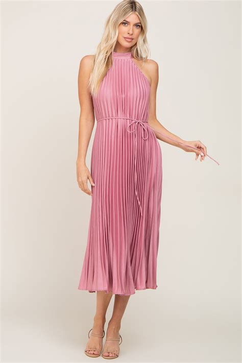 Pink Pleated Halter Dress – PinkBlush