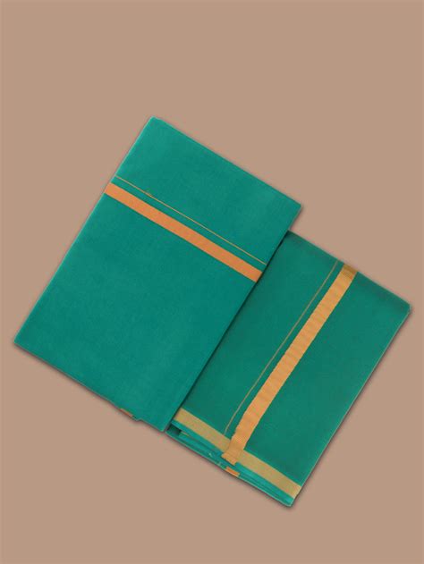 Men Cotton Blend Single Layer Green Dhoti & Towel Set with Assorted ...