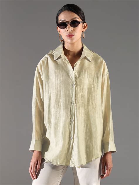 SHOWOFF Classic Women's Beige Solid Oversized Shirt