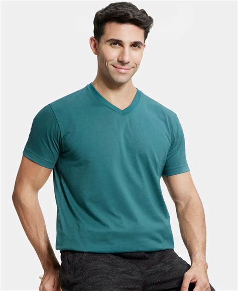Buy Super Combed Cotton Rich Solid V Neck Half Sleeve T-Shirt - Pacific ...