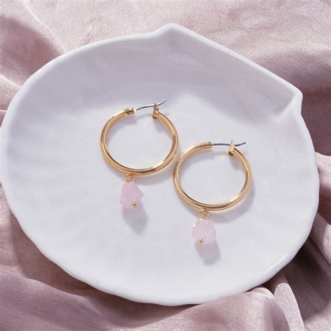 Buy Large Z Rose Quartz Healing Stone Hoops - Accessorize India