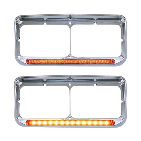 Buy LEAVAN 2x Chrome Headlight Bezels 12" Amber LED Light with Visor ...