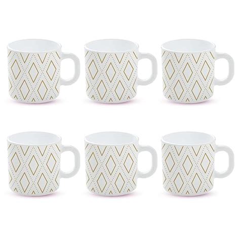 Larah by BOROSIL Angel Gold Opalware Mug, Set of 6 Tea/Coffee Mugs, 180 ...