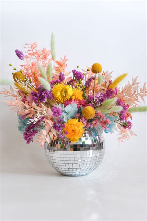 WildFlora Dried Flower Arrangement in a Disco Mirror Ball Vase