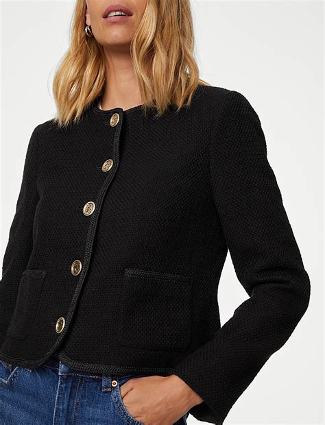 Buy Tweed Relaxed Collarless Short Jacket at Marks & Spencer