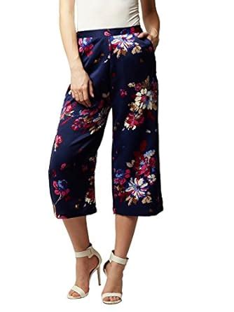 Buy Miss Chase Women's Navy Blue Floral Print Culotte Pants(MCAW17BT03 ...
