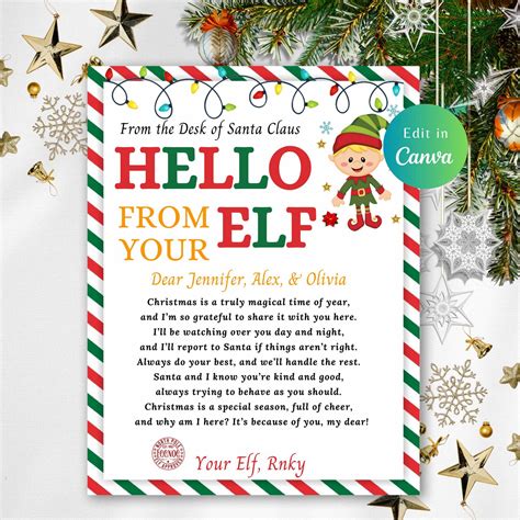 EDITABLE HELLO LETTER From Elves Template, Letter From Elf, Christmas ...