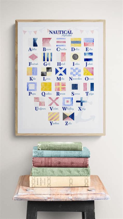 Nautical Nursery Art. Nautical Flag Alphabet Watercolor Print. Nautical ...