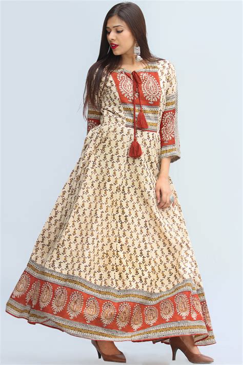 Naaz Mirza - Hand Block Printed Long Cotton Dress With Lining - DS06F0 ...