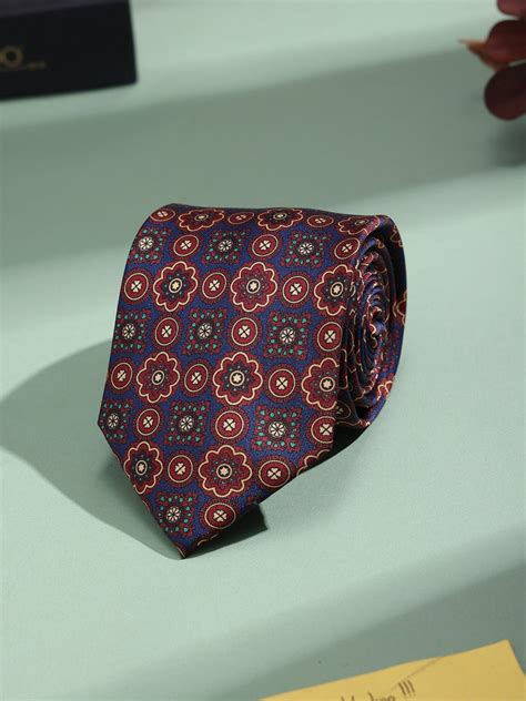 Maroon & Blue Geometric Printed Necktie