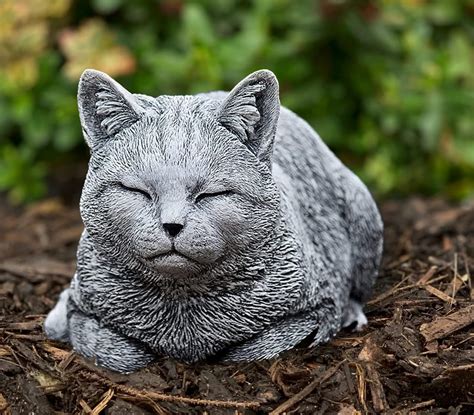 Concrete Outdoor Cat Statue - Realistic Lying Kitten Sculpture for ...