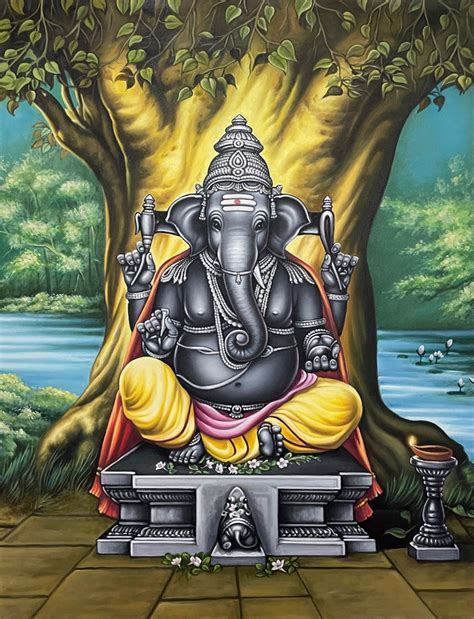 Buy Lord Ganesha Painting Oil Canvas Painting Wall Art Indian Online in ...