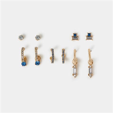Gem Diamante Stud & Hoop Earrings Pack of 5 - Accessorize India