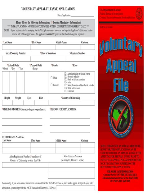 FBI Voluntary Appeal File Application - Blank Fillable Template | Fill ...