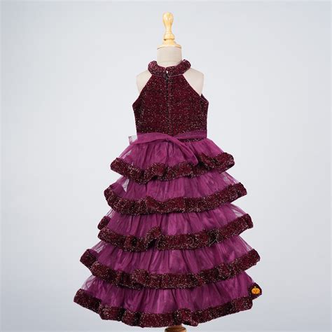Buy Wine & Navy Blue Layered Girls Gown – Mumkins