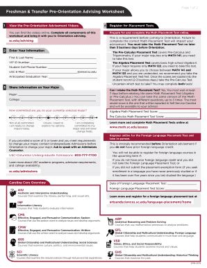 Fillable Online Freshman & Transfer Pre-Orientation Advising Worksheet ...