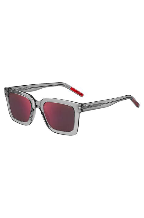 HUGO - Transparent-acetate sunglasses with red lenses - Light Grey