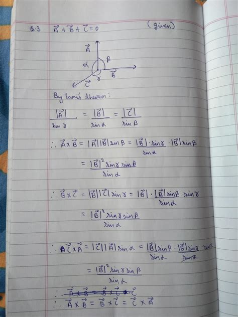 A body is in equilibrium under the action of three force vectors A, B ...