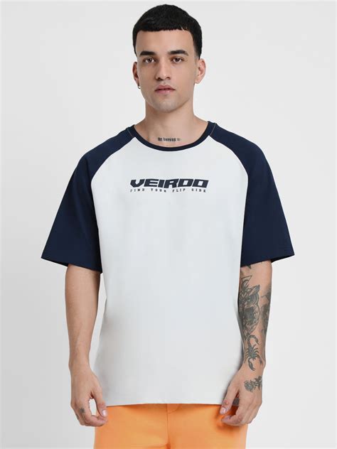 Grey-Navy Raglan Oversized Typography Printed Tshirt – Veirdo