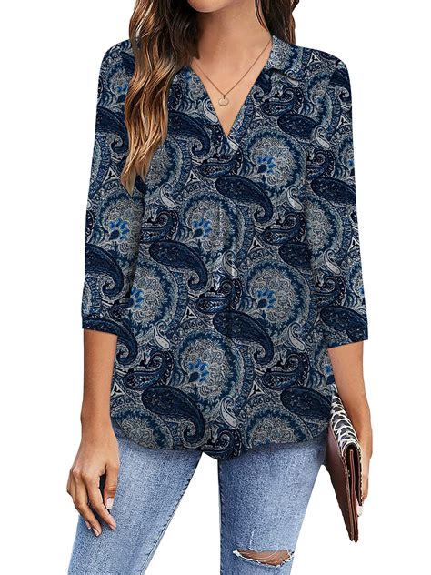 GingDin Womens Plus Size Shirts V Neck 3/4 Sleeve Shirts Business ...