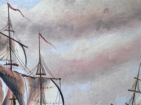 J.Harvey - J.Harvey Oil painting on canvas, SHIPS BATTLE AT SEA, Signed, Framed For Sale at 1stDibs