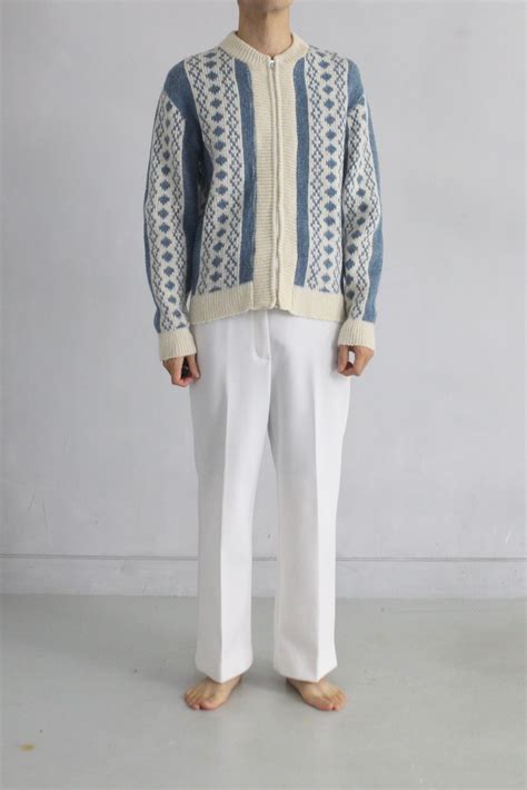 【OTSU】1950's〜60's mohair mix nordic pattern zip up knit cardigan -9027 ...