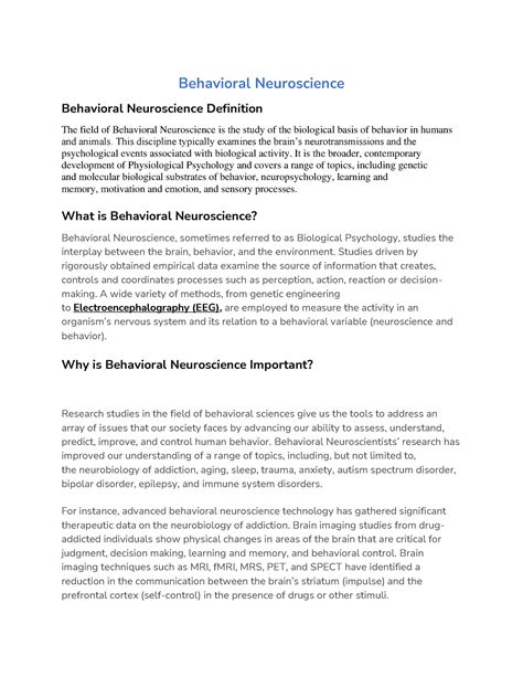 Behavioral Neuroscience - This discipline typically examines the brain ...