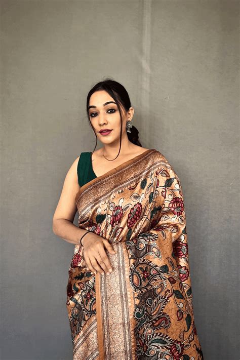 Ready-to-Wear Kalamkari Print Soft Silk Saree – Glamwiz India