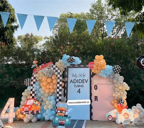 Car-Themed Kids Party Backdrop with Balloons and Fun Props for Vroom V ...