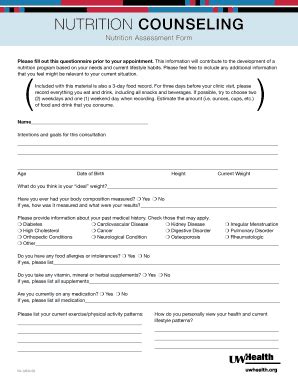 Nutrition Assessment Form For Dietitians 2020-2026 - Fill and Sign ...