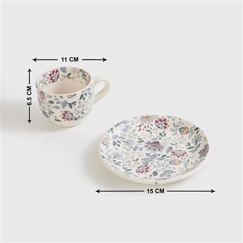 Buy Fiesta Off-White Printed Stoneware Cup And Saucer - 180ml - 2Pcs ...