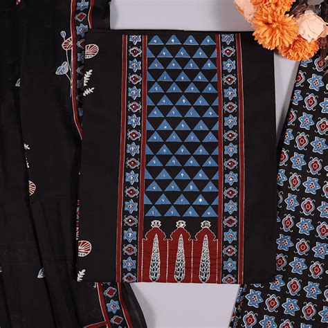 Exquisite Black Ajrak Print Cotton Suit Set – Mayurika