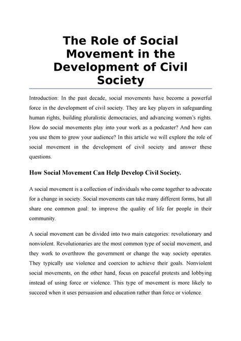 The Role of Social Movement in the Development of Civil Society - The ...