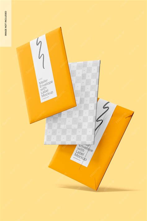 Premium PSD | Mailer envelopes with label mockup falling