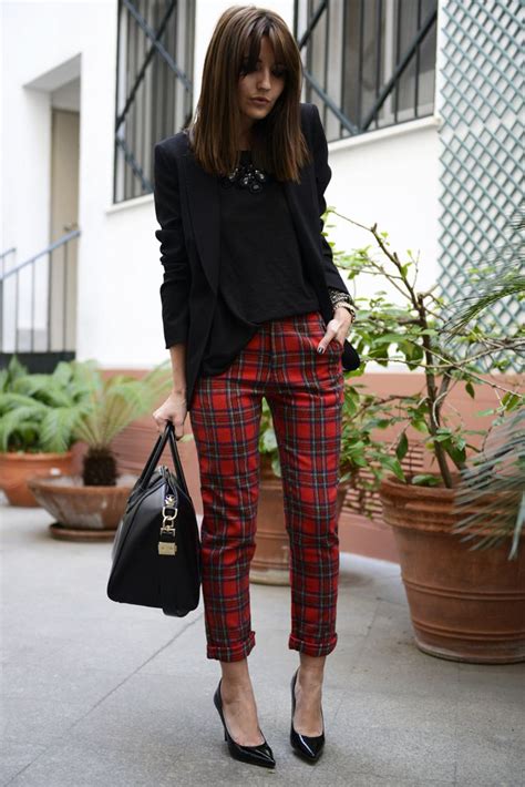 Buy red plaid pants outfit - In stock