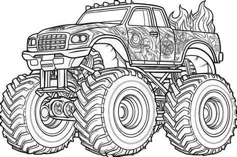 Bold and Detailed Monster Truck Coloring Page for Kids Fun Activities ...