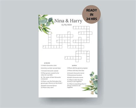 Personalized Wedding Crossword Puzzle, Custom Wedding Activity, Lawn ...