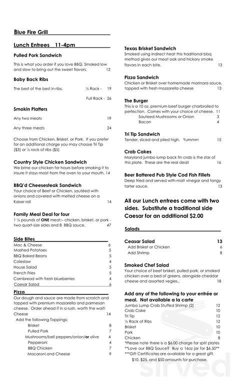 Blue Fire Grill menus in Chino, California, United States