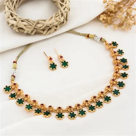 Vihaa Jewellery Classic Pearl Gold Plated temple Necklace Set With ...