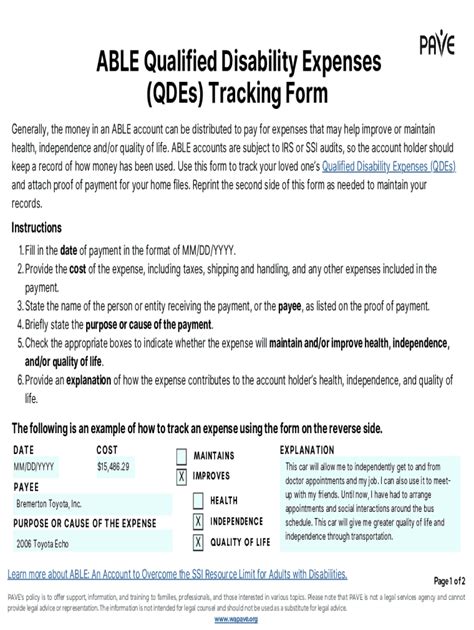 Fillable Online ABLE Qualified Disability Expenses (QDEs) Tracking Form ...