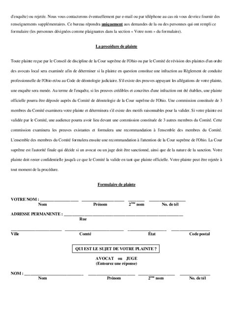 Fillable Online Office of Disciplinary Counsel Grievance Form - French ...