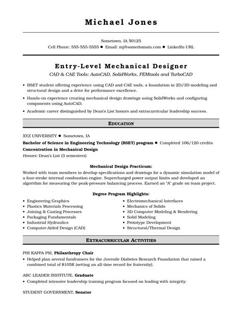 Entry Level Mechanical Engineering Resume - ufmhkjohn