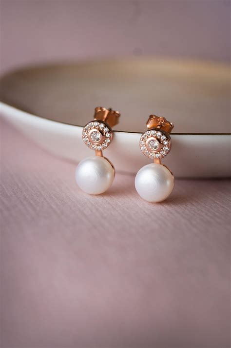 Pearl Blush Drop Rose Gold Plated Sterling Silver Earrings | 925 Silver ...