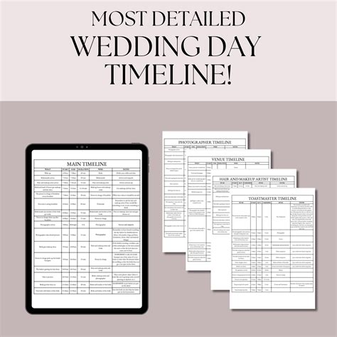 Detailed Wedding Day Timeline Template | Main, Photographer, Venue ...