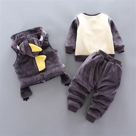 Cartoon Dinosaur Fur Fleece 3 Pc Warm Winter Sweatshirt Jacket & Jogge ...