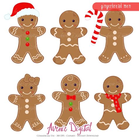 Gingerbread Man Clipart Scrapbook Printables, Holiday Clip Art Set for ...