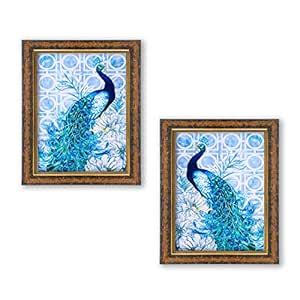 iHandikart Peacock Framed Wall Painting Reprint with Sparkle Lamination ...